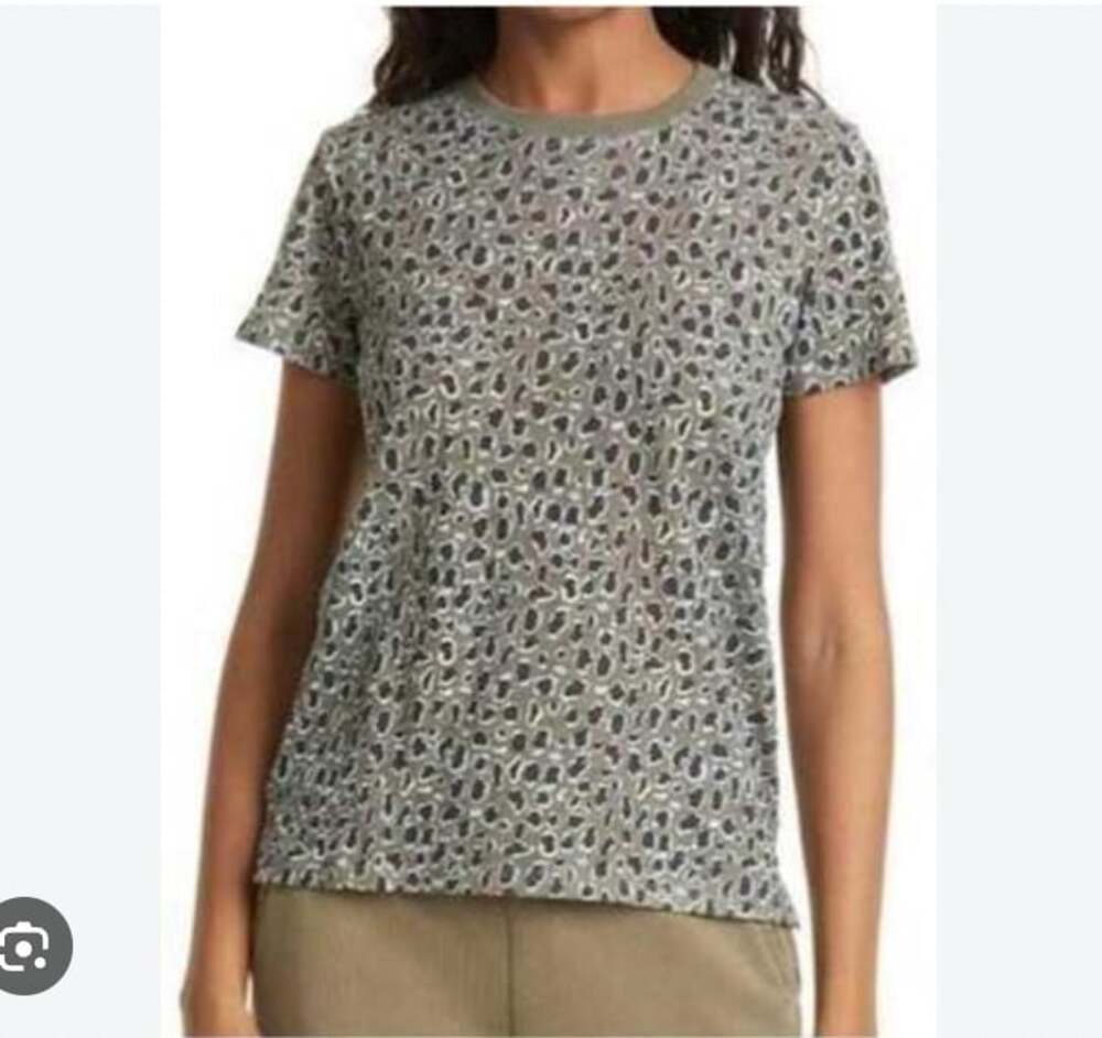 ATM Shirt Womens Large Green Animal Print Crew Neck Short Sleeve Jersey Tee Top